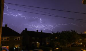 Lightning in UK night sky